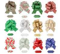 24 PCS Wrap Ribbon Pull Bows, 12 Designs 12CM for Gift Wrapping, Easy-to-Use Christmas Bows for Presents, Holiday Decorations, Christmas Wrapping Bows