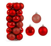24 Pcs x 60 mm Red Christmas Tree Baubles Shatterproof Christmas Tree Hanging Decoration - Matt, Gloss and Glitter Finish - Red
