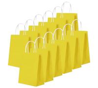 24 PCS Yellow Kraft Paper Bags, 16x22x8cm With Twist Handles, Flat Bottom Thick Gift Bags for Kids Present, Birthday, Wedding, Easter Parties