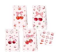 24 PcsCharming Cherry Theme Gift Bags with 36 Themed Stickers, Delightful Party Favors and Gift Packaging for Various Celebrations, Elegant and Fun Design for All Ages
