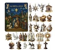 , 24 Pendants on the Nativity of Jesus | 2D Religious Collection Gift for Adults Teens Family and Friends