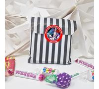 24 Personalised Bowling Party Stickers - Thank You Labels for Sweet Cones & Favour Bags - Red Stickers & Empty Striped Bags