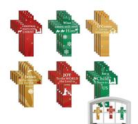 24 Piece 8x4.9cm Christmas Nativity Hangable Ornaments - Christmas Hanging Wooden Cr-oss Decorations, Wooden Nativity Scene Hangable Ornament, Christian Cro-ss Home Hanging Decor For Christmas Tree