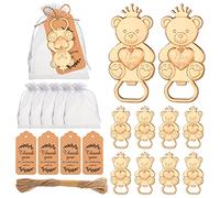 24-piece Bear Bottle opener with organza bag and thank you Kraft paper label, guests return gifts for baby shower, bridal shower, wedding charm, party favors (24)