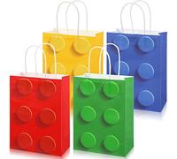 24-Piece Building Block Party Favor Gift Bags - Bricks Candy Treat Paper Bags with Handles - Ideal for Building Block Birthday Party, Baby Shower & Decoration Supplies
