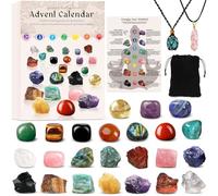 24-Piece Chakra Healing Natural Tumbled Raw Crystal Advent Calendar | Christmas Countdown Gift Set with Gemstone Pendants Storage Pouch for Women and Crystal Collectors