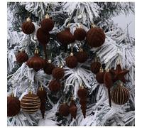 24 piece Christmas ball set with foam ornaments suitable for tree hanging and decorating wedding venues, parties, and holiday spaces (Brown)