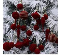 24 piece Christmas ball set with foam ornaments suitable for tree hanging and decorating wedding venues, parties, and holiday spaces (Red)