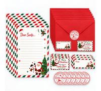 24 Piece Christmas Letter to Santa Kit, Dear Santa Letter Set with Stickers | Coated paper letter writing kit with 6 double-sided cards, red envelopes and festive stickers for a christmas list to santa