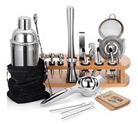 24-Piece Cocktail Shaker Bartender Kit with Stand, 24 oz Martini Shaker, Mixing Spoon, Muddler, Measuring Jigger, Lemon Squeez, Tongs, Corkscrew, Liquor Pourers and More Professional Bar Tools