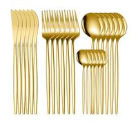 24-Piece Cutlery Set, Stainless Steel Flatware Set,Tableware Silverware Set for 6 with Spoon Knife and Fork Set Service,Dishwasher Safe/Easy Clean/Mirror Polished(Gold/700g/petite and Compact)