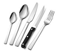 24 Piece Cutlery Set with 6 Piece Steak Knives, Homikit Stainless Steel Flatware Silverware Sets for 6 People, Elegant Tableware Set Included Knives Forks Spoons, Mirror Finished & Dishwasher Safe