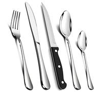 24 Piece Cutlery Sets with 6 Piece Steak Knives, Homikit Stainless Steel 30-Piece Silver Cutlery Flatware Set, Dinnerware Fork Knife Spoon Set Service for 6, Mirror Finished & Dishwasher Safe