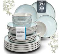 24 piece Dinner Sets for 6 People - Beautiful Mediterranean Style Stoneware Dinner Set for 6 - Dishwasher & Microwave Safe Plates and Bowls Set for 6 - Dinnerware Sets by Pure Living in Beige-Blue