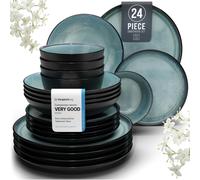 24 Piece Dinner Sets for 6 People - Beautiful Mediterranean Style Stoneware Dinner Set for 6 - Dishwasher & Microwave Safe Plates and Bowls Set for 6