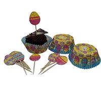 24 Piece Easter Cupcake Cases & Picks Disposable Easter Egg Cake Toppers Cute Bunny Cace Cases Easter Bakes