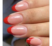 24-Piece French Style Press On Nails: Short Red Glossy False Nails for Holiday, Wedding, Daily Use - No Glue Needed, Easy Application, Reusable