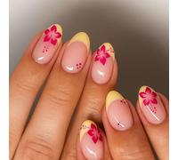 24-Piece French Tip Press-On Almond Nails - Short Length with Yellow Flower Gel Art, Floral Design, Easy-to-Apply Fake Nails for Quick Manicure, Chic & Stylish Press-On Nails Set