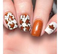 24-Piece Glitter Press On Nails Lace Leaf Pattern Short Look European Manicure Art Artificial Fingernails Set Glitter False Fingernails Autumn Orange