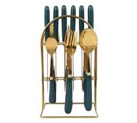 24-Piece Gold Cutlery Set - Modern Stainless Steel Silverware with Ceramic Handles, Includes Knives, Forks, Spoons & Teaspoons, Easy to Clean, Service for 6, Tableware Set with Storage Stand