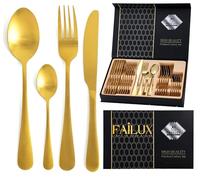 24-Piece Gold Cutlery Set, Stainless Steel Cutlery Set for 6 People - Elegant Cutlery Sets with Knives, Forks Set, Dinner and Tea Spoons Sets - Dishwasher Safe, Perfect for Home, Party & Restaurant
