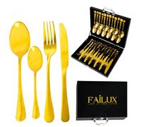 24-Piece Gold Cutlery Set,Stainless Steel Cutlery Set for 6 People-Elegant Cutlery Sets with Knives, Forks Set, Dinner and Tea Spoons Sets-Ideal for Home,Party and Restaurant