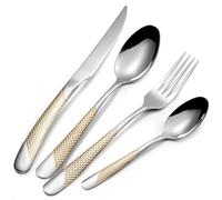 24 Piece Gold Hammered Silverware Set for 6, Premium Food-grade Stainless Steel Flatware Set, Luxury Design & Mirror Polished Cutlery Set, Eating Utensil Set with Fork Knife Spoon, Dishwasher Safe