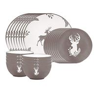 24 Piece Grey Reindeer Stoneware Dinner Set