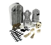 24 Piece Halloween Decorations Grave Yard Kit Tombstone Skull Bones