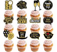 24-Piece Happy New Year Cupcake Toppers Set 12 Different Patterns Black and Gold Cupcake Toppers for 2026 New Year's Eve Party Dessert Decoration Supplies