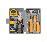 24-Piece Household Hand Tool Set with 2m Steel Tape Measure, 6 Hex Wrenches, Wire Cutter, Voltage Tester & 12 Bits - for Home Repairs, DIY Proje(Yellow)