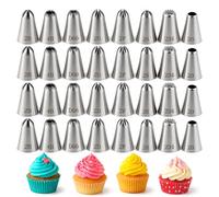 24 Piece Large Piping Nozzle Set - Stainless Steel Icing Tips for Cupcake and Cake Decorating, Seamless Reusable Baking Nozzles for Buttercream Swirls, Flowers, Borders and Professional Designs (24)