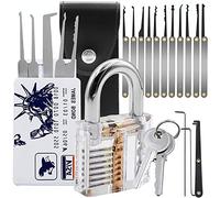 24-Piece Lock Pick Set with Transparent Training Padlock and Credit Card Lock Picking Tool Kit by LockCowboy + Guide for Beginner and Pro Locksmiths