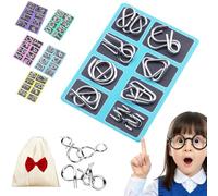 24 Piece Metal Puzzle Solving, Interlocking Metal Wire Iq Logic Game, Metals Brain Teaser Puzzles Ring, Puzzles Ring Disentanglement Sets with Carry Pouch, for Problem-Solving Enthusiasts (Blue)