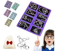 24 Piece Metal Puzzle Solving, Interlocking Metal Wire Iq Logic Game, Metals Brain Teaser Puzzles Ring, Puzzles Ring Disentanglement Sets with Carry Pouch, for Problem-Solving Enthusiasts (Purple)