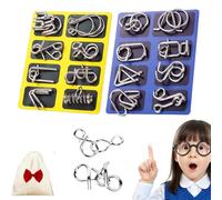 24 Piece Metal Puzzle Solving, Interlocking Metal Wire Iq Logic Game, Metals Brain Teaser Puzzles Ring, Puzzles Ring Disentanglement Sets with Carry Pouch, for Problem-Solving Enthusiasts (2PCS-C)