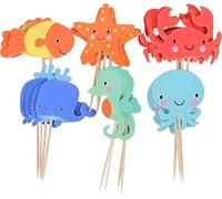 24-Piece Ocean Animal Cake Decorations Set - Whale/Octopus/Starfish Cupcake Toppers for Under the Sea Birthday Parties, Nautical Theme Dessert Inserts