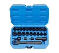 24-Piece Pass Through Socket Wrench Set 10-19mm Metric and 3/8-7/8 Inch Hex & 12-Point Chrome Steel Ratchet with Hollow Sleeve for Automotive Repair and Home Maintenance in Compact Carrying Case