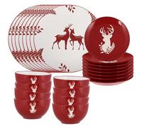 24 Piece Red Reindeer Stoneware Dinner Set