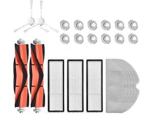 24-Piece Replacement Accessories Set for Xiaomi Mi Roborock 1/2/Mijia Vacuum Cleaner - 2 Main Brushes+3 HEPA Filters+2 Side Brushes+12 Water Tank Filters+5 Mops, Fits Roborock S6 MaxV/S6 Pure/S5/T7