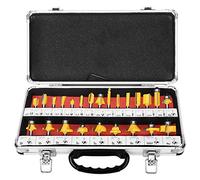 24 Piece Router Bit Set with 1/4 Inch Shank - Woodworking Milling Cutter Tool Kit for Hardwood Softwood and Flower Board - Heat Treated Alloy Material - Aluminum Storage Case