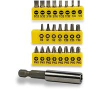 24-Piece Screwdriver Bit Set with 60mm Magnetic Holder - 25mm Bits, Includes Crosspoint, Slotted, Torx, and Square Bits, PZ Impact Screwdriver Bits