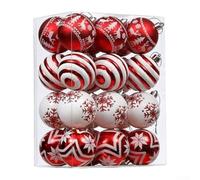 24 Piece Set of Christmas Ball Ornaments Made from Shatterproof Materials Featuring Classic Winter Holiday Designs