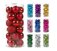 24-Piece Set of Christmas Baubles, 3 cm Shatterproof Plastic Tree Decorations for Indoor and Outdoor Use, Matte, Shiny, Glittering (Red)