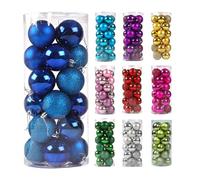 24-Piece Set of Christmas Baubles, 3 cm Shatterproof Plastic Tree Decorations for Indoor and Outdoor Use, Matte, Shiny, Glittering (Dark Blue)