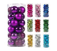 24-Piece Set of Christmas Baubles, 3 cm Shatterproof Plastic Tree Decorations for Indoor and Outdoor Christmas Decoration, Matte, Shiny, Glittering (Purple)