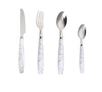 24-Piece Set of Marble Pattern Handle Cutlery Set Kitchen Silverware Tableware Main Stainless Steel Knife and Fork Spoon Commercial Steak Coffee Western Tableware (White)