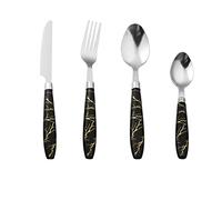 24-Piece Set of Marble Pattern Handle Cutlery Set Kitchen Silverware Tableware Main Stainless Steel Knife and Fork Spoon Commercial Steak Coffee Western Tableware (Black)
