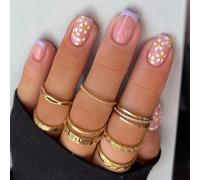 24-Piece Short Square False Nails, Glossy Pink, Lilac French Daisy Tips