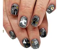 24 - piece Short Square Press - on Nails with Skull Designs, Ideal for Halloween, Blue & White